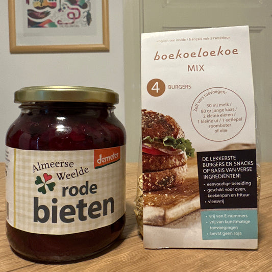 Rode bieten met hamburger (rund of vega)